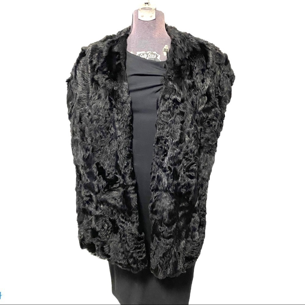 Vintage Fur Stole Black Curly Tail Lamb Cape Opera Coat Shawl 40s Whimsigoth